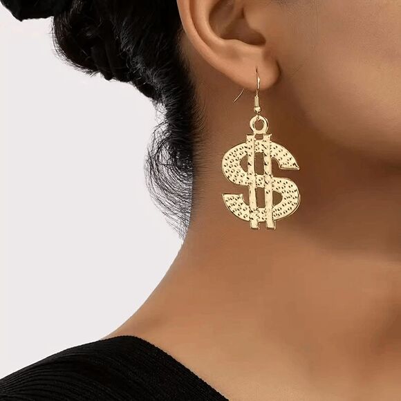 Boho Dollar Sign Dangle Earrings - Picture 1 of 4